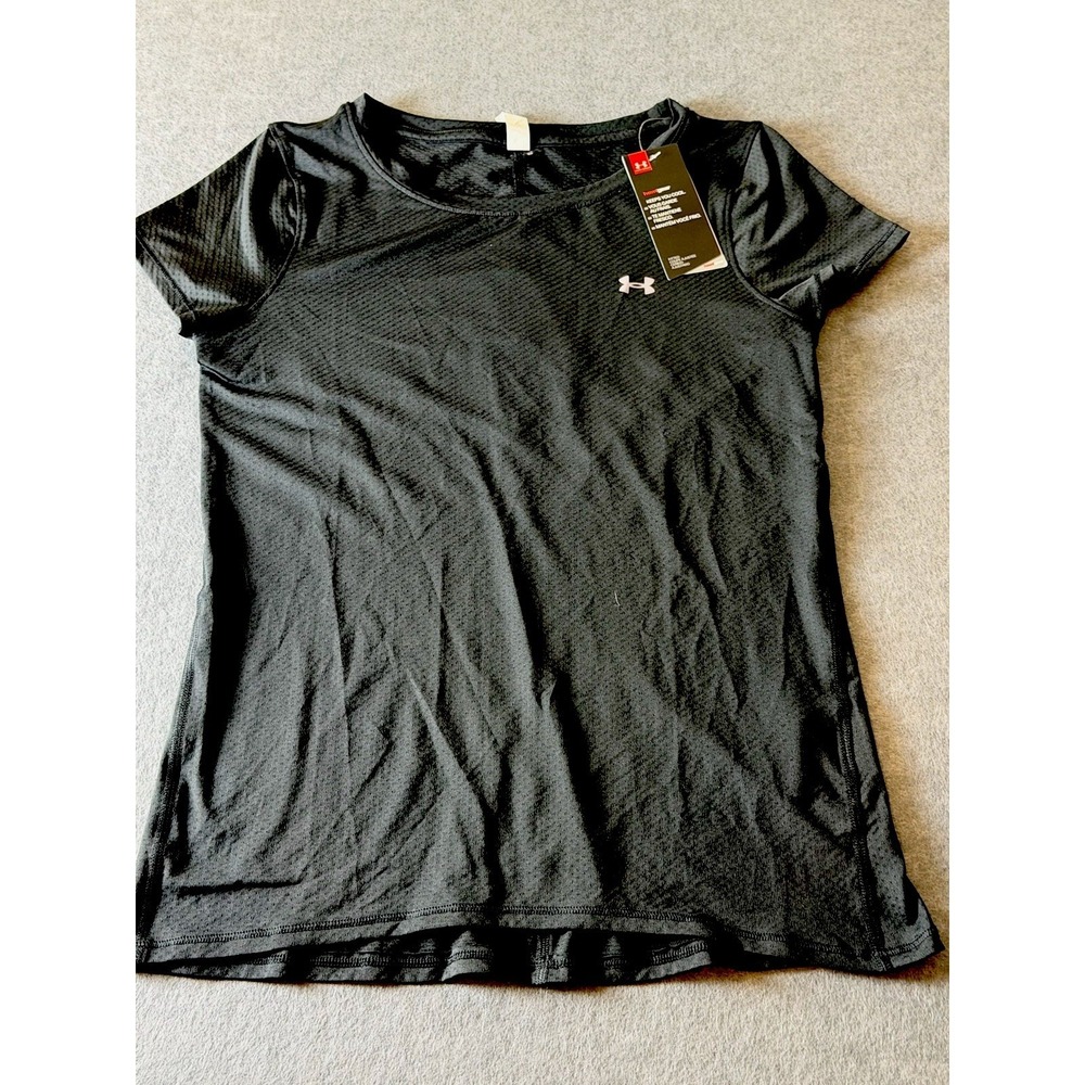 Athleisure Streetwear Under ARMOUR Blk‎ Heatgear S/S Fitted Tee Shirt SM Womens